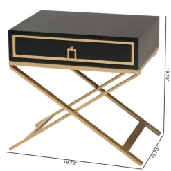 Nightstands-Kirkland's Home Wood & Gold X-Base Nightstand Black