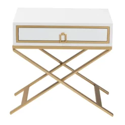 Nightstands-Kirkland's Home Wood & Gold X-Base Nightstand White
