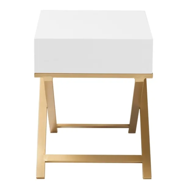 Nightstands-Kirkland's Home Wood & Gold X-Base Nightstand White
