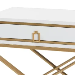 Nightstands-Kirkland's Home Wood & Gold X-Base Nightstand White