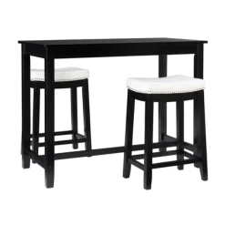 Dining Tables-Kirkland's Home Wood & Upholstered Stools 3-Pc. Dining Set Black