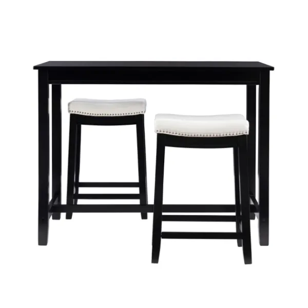 Dining Tables-Kirkland's Home Wood & Upholstered Stools 3-Pc. Dining Set Black