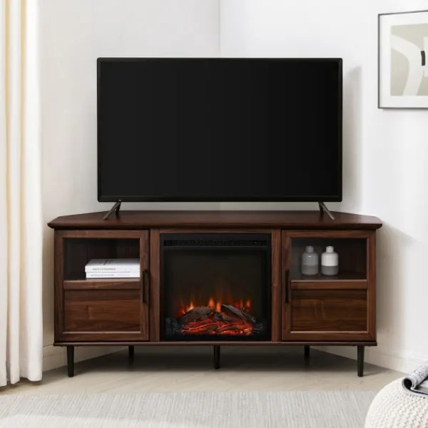 Tv Stands & Media Consoles-Kirkland's Home Wood Alcove Doors Led Fireplace Media Cabinet Brown