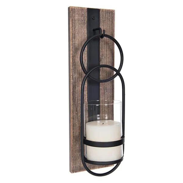 Sconces-Kirkland's Home Wood And Black Metal Geometric Sconce