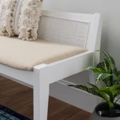 Benches & Ottomans-Kirkland's Home Wood And Cane Upholstered Bench White