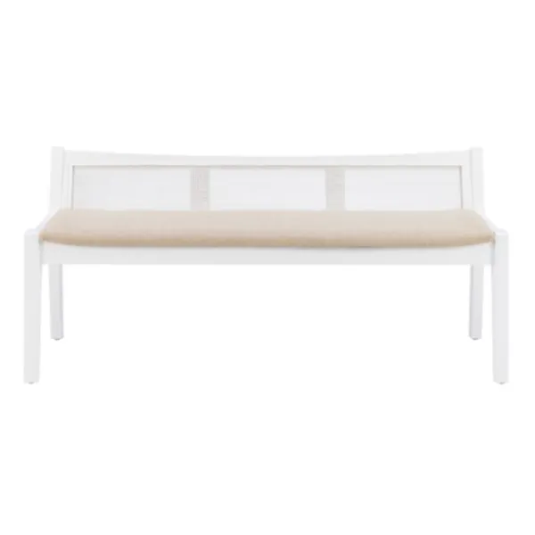 Benches & Ottomans-Kirkland's Home Wood And Cane Upholstered Bench White