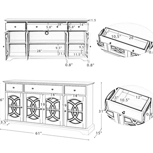 Tv Stands & Media Consoles-Kirkland's Home Wood And Glass 4-Door Media Cabinet Brown
