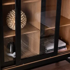 Cabinets & Sideboards-Kirkland's Home Wood And Glass 8-Shelf Cabinet Black