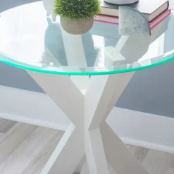 Accent & End Tables-Kirkland's Home Wood And Glass Top X-Base Accent Table White