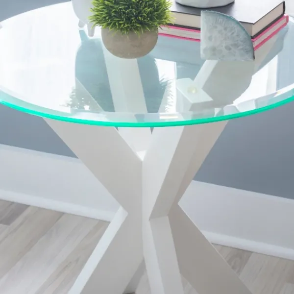 Accent & End Tables-Kirkland's Home Wood And Glass Top X-Base Accent Table White