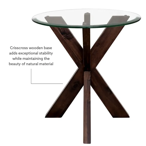 Accent & End Tables-Kirkland's Home Wood And Glass Top X-Base Accent Table Brown