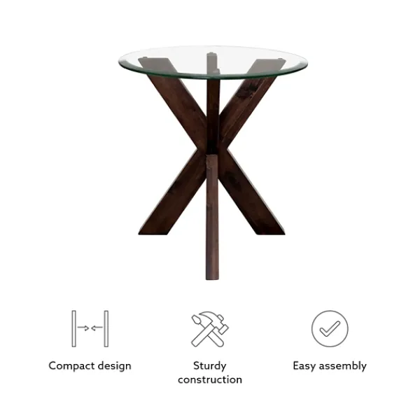 Accent & End Tables-Kirkland's Home Wood And Glass Top X-Base Accent Table Brown