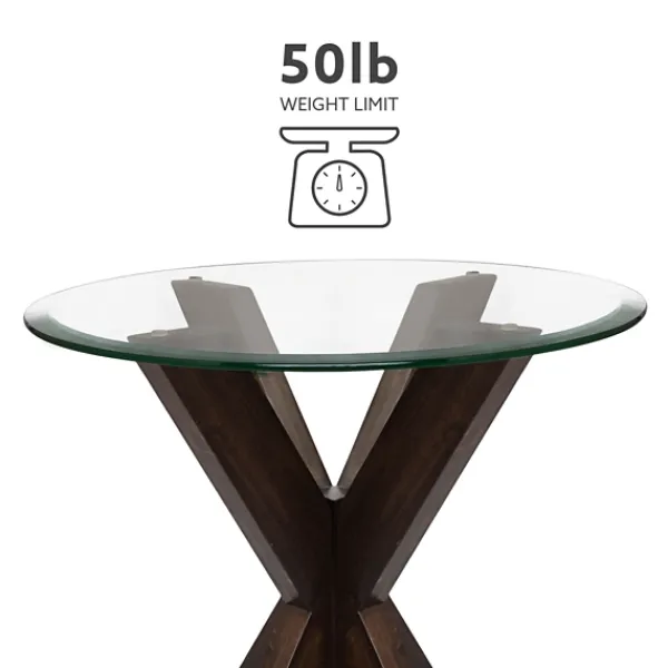 Accent & End Tables-Kirkland's Home Wood And Glass Top X-Base Accent Table Brown