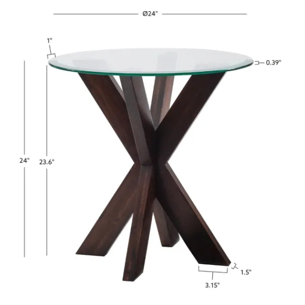 Accent & End Tables-Kirkland's Home Wood And Glass Top X-Base Accent Table Brown