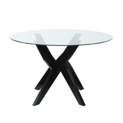 Dining Tables-Kirkland's Home Wood And Glass X-Base Dining Table Black