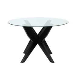Dining Tables-Kirkland's Home Wood And Glass X-Base Dining Table Black