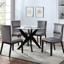 Dining Tables-Kirkland's Home Wood And Glass X-Base Dining Table Black
