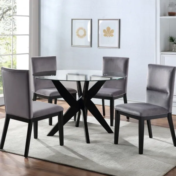 Dining Tables-Kirkland's Home Wood And Glass X-Base Dining Table Black