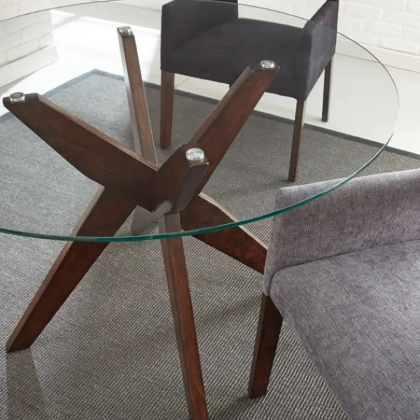 Dining Tables-Kirkland's Home Wood And Glass X-Base Dining Table Brown