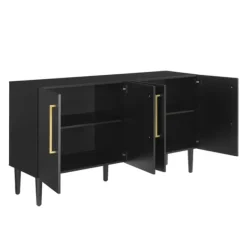Cabinets & Sideboards-Kirkland's Home Wood And Gold 4-Door Cabinet Black