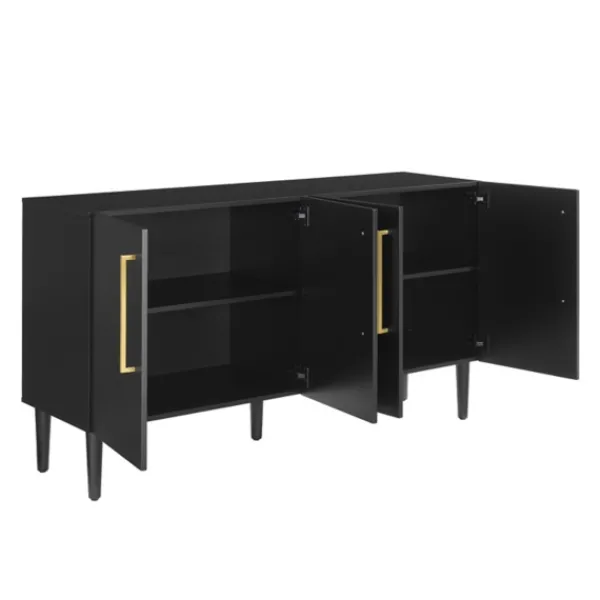 Cabinets & Sideboards-Kirkland's Home Wood And Gold 4-Door Cabinet Black