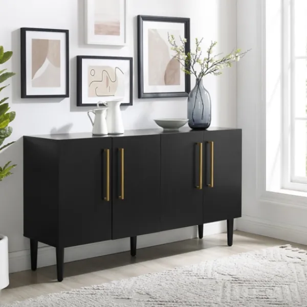 Cabinets & Sideboards-Kirkland's Home Wood And Gold 4-Door Cabinet Black