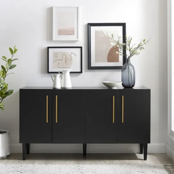 Cabinets & Sideboards-Kirkland's Home Wood And Gold 4-Door Cabinet Black