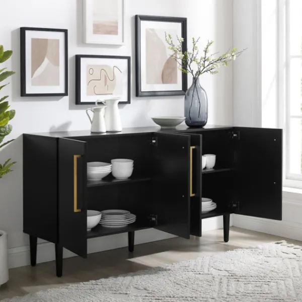 Cabinets & Sideboards-Kirkland's Home Wood And Gold 4-Door Cabinet Black