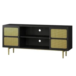 Tv Stands & Media Consoles-Kirkland's Home Wood And Gold Paneled 2-Door Tv Stand Black