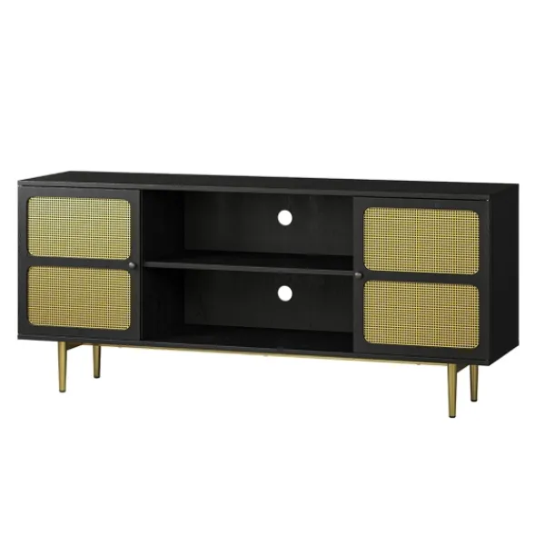 Tv Stands & Media Consoles-Kirkland's Home Wood And Gold Paneled 2-Door Tv Stand Black