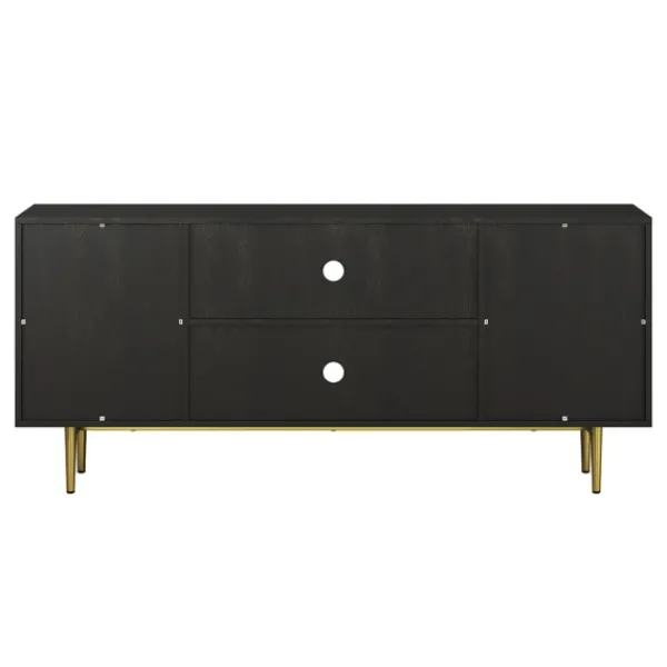 Tv Stands & Media Consoles-Kirkland's Home Wood And Gold Paneled 2-Door Tv Stand Black