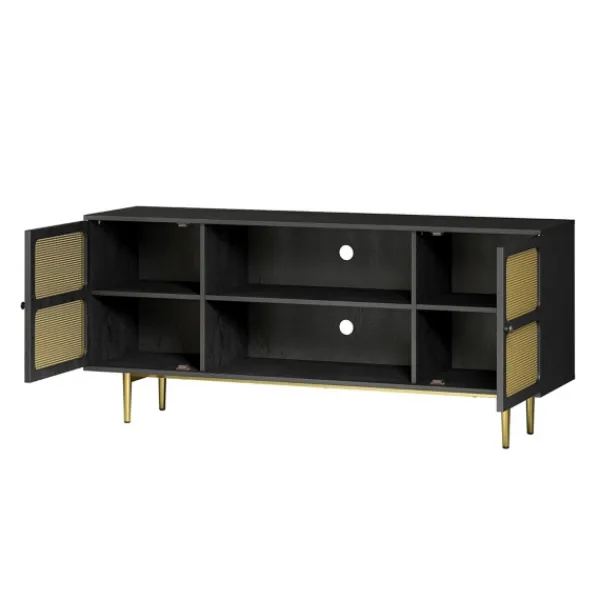 Tv Stands & Media Consoles-Kirkland's Home Wood And Gold Paneled 2-Door Tv Stand Black