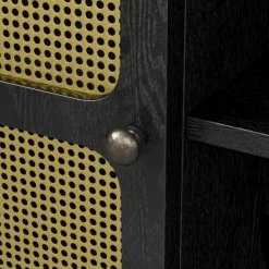 Tv Stands & Media Consoles-Kirkland's Home Wood And Gold Paneled 2-Door Tv Stand Black