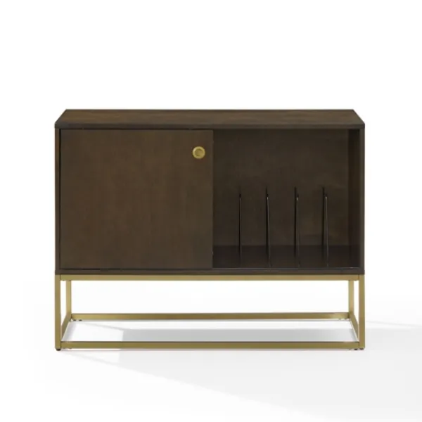 Tv Stands & Media Consoles-Kirkland's Home Wood And Gold Record Storage Media Cabinet Brown