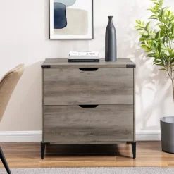 Office Furniture-Kirkland's Home Wood And Iron Accent Filing Cabinet Gray