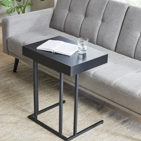 Accent & End Tables-Kirkland's Home Wood And Metal C-Frame Accent Table Black