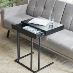 Accent & End Tables-Kirkland's Home Wood And Metal C-Frame Accent Table Black