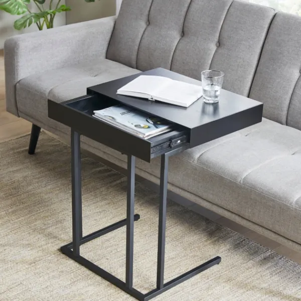 Accent & End Tables-Kirkland's Home Wood And Metal C-Frame Accent Table Black