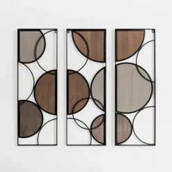 Wall Plaques-Kirkland's Home Wood And Metal Circle Panel Wall Plaques, Set Of 3 Black/Gray/Brown