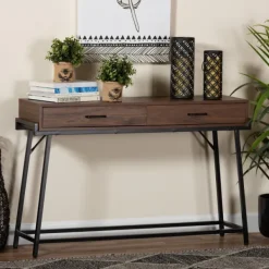Console Tables-Kirkland's Home Wood And Metal 2-Drawer Console Table Brown