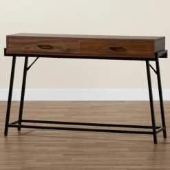 Console Tables-Kirkland's Home Wood And Metal 2-Drawer Console Table Brown