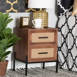 Nightstands-Kirkland's Home Wood And Metal 2-Drawer Nightstand Brown