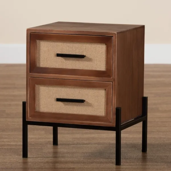 Nightstands-Kirkland's Home Wood And Metal 2-Drawer Nightstand Brown