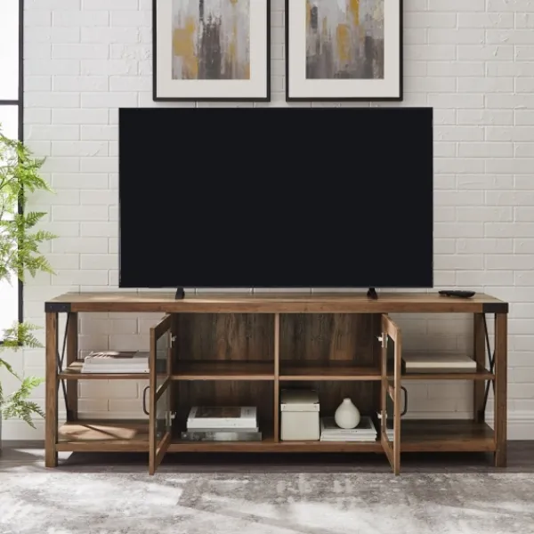 Tv Stands & Media Consoles-Kirkland's Home Wood And Metal Farmhouse Tv Stand Brown