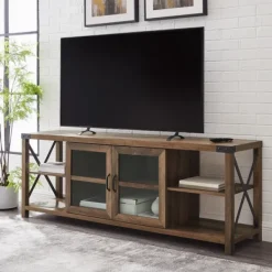 Tv Stands & Media Consoles-Kirkland's Home Wood And Metal Farmhouse Tv Stand Brown
