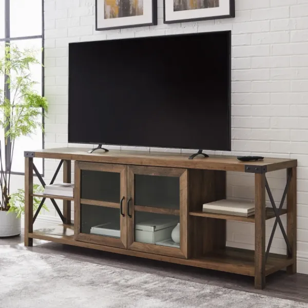 Tv Stands & Media Consoles-Kirkland's Home Wood And Metal Farmhouse Tv Stand Brown