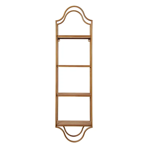 Shelves-Kirkland's Home Wood And Metal Gold Wall Shelf