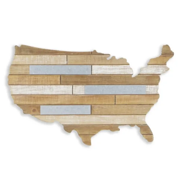 Wall Plaques-Kirkland's Home Wood And Metal Plank Usa Map Wall Plaque Silver/Brown