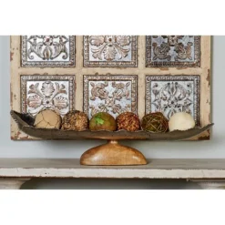 Decorative Trays-Kirkland's Home Wood And Metal Scalloped Rim Tray Silver/Brown