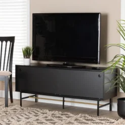 Tv Stands & Media Consoles-Kirkland's Home Wood And Metal Sliding Door Tv Stand Black
